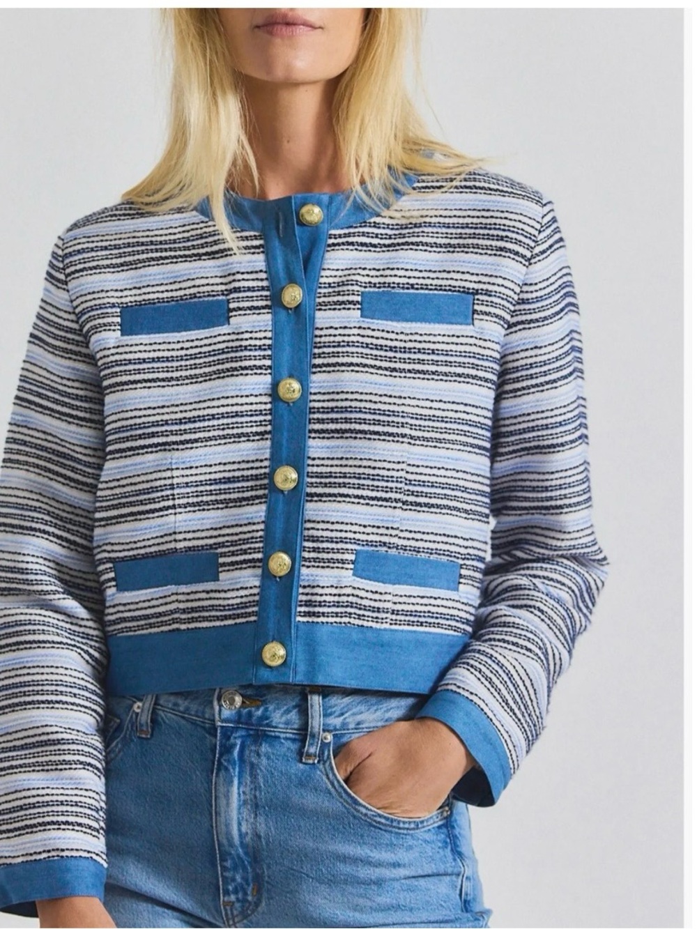 Derek Lam 10 Crosby Elain Denim Trim Tweed Jacket